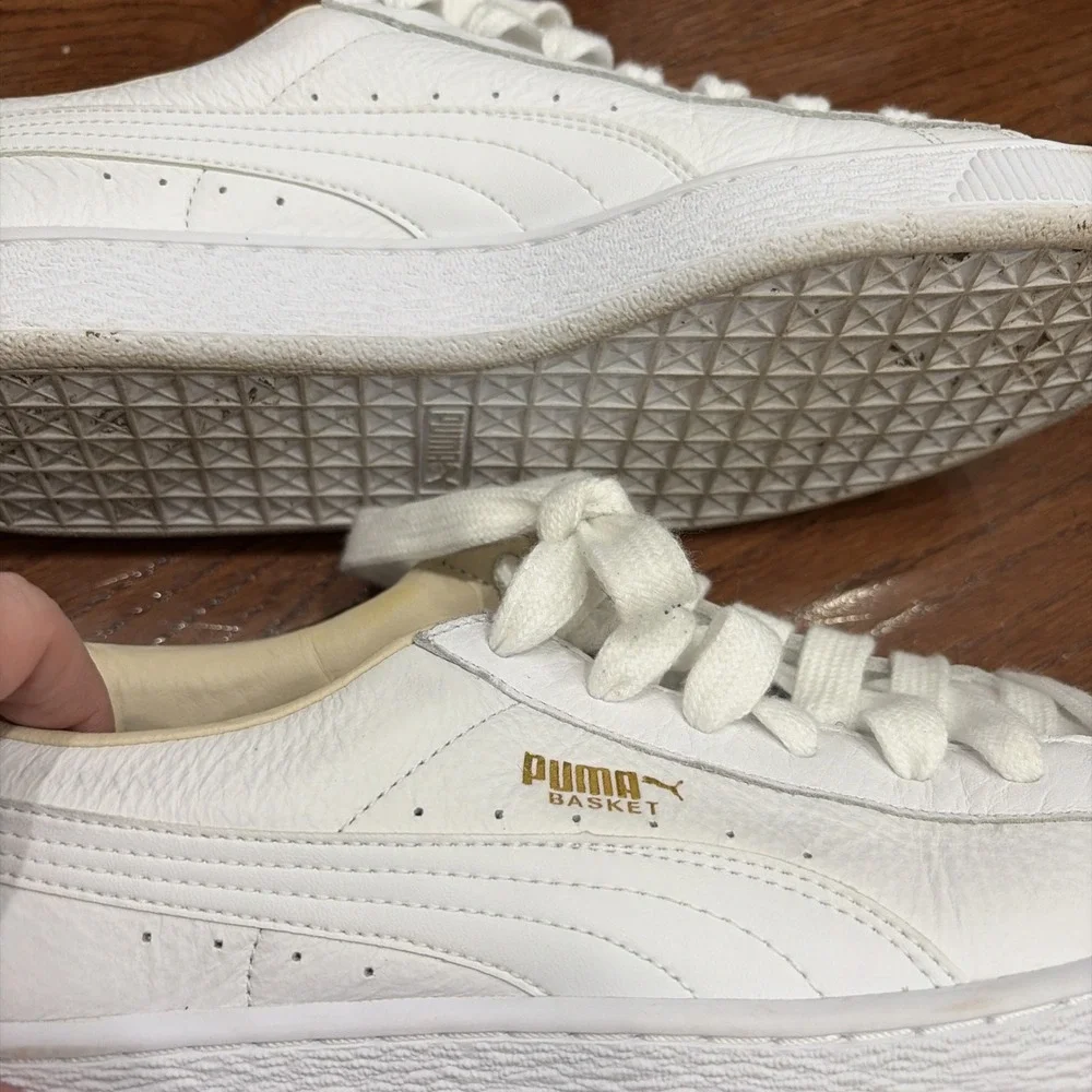 Puma Basket Classic Sneakers White Gold‎ Leather Low Top Trainers 354367-17 11.5